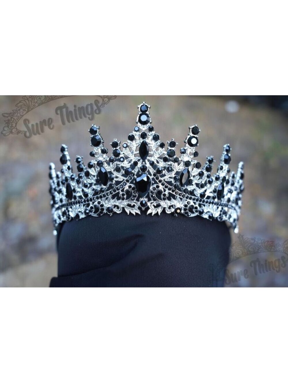 Gothic Silver and Black Crystal Tiara Bridal Goth Crown Birthday Wedding Gift